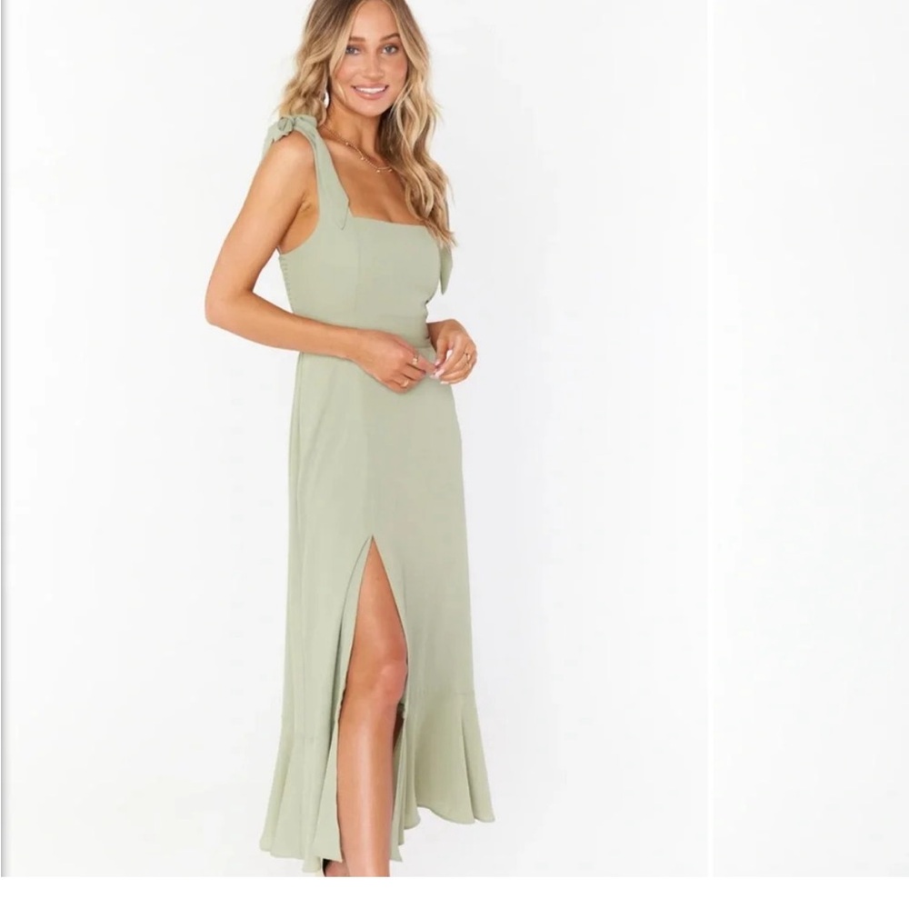 Show Me Your MuMu Green Claire Tie Front Midi Dress miss green crisp